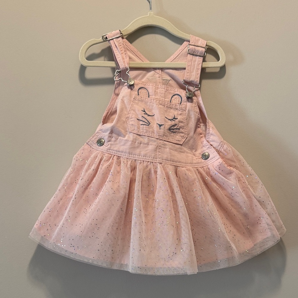 OshKosh B'gosh Light Pink Glitter Tulle Overall Dress with Cat Pocket